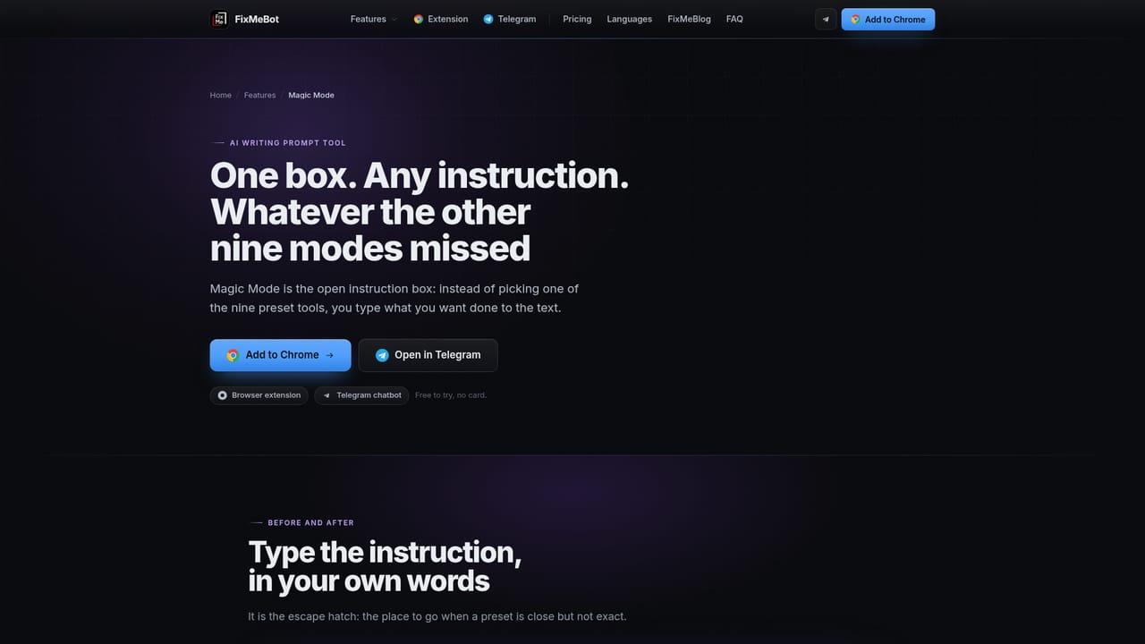 FixMeBot — Type an instruction in Magic Mode