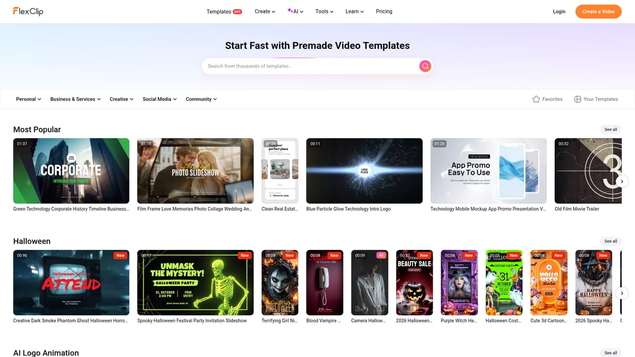 Flexclip — Pick a template or open a blank project