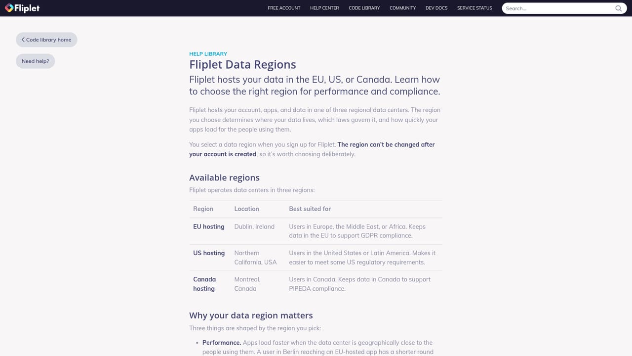 Fliplet — Choose a data region