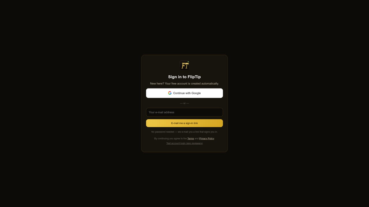 FlipTip AI — Create an account and start the tier trials