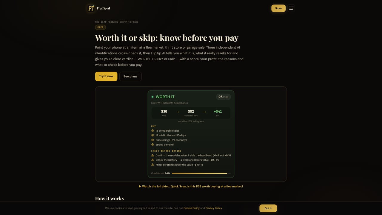 FlipTip AI — Read the verdict, profit and best offer