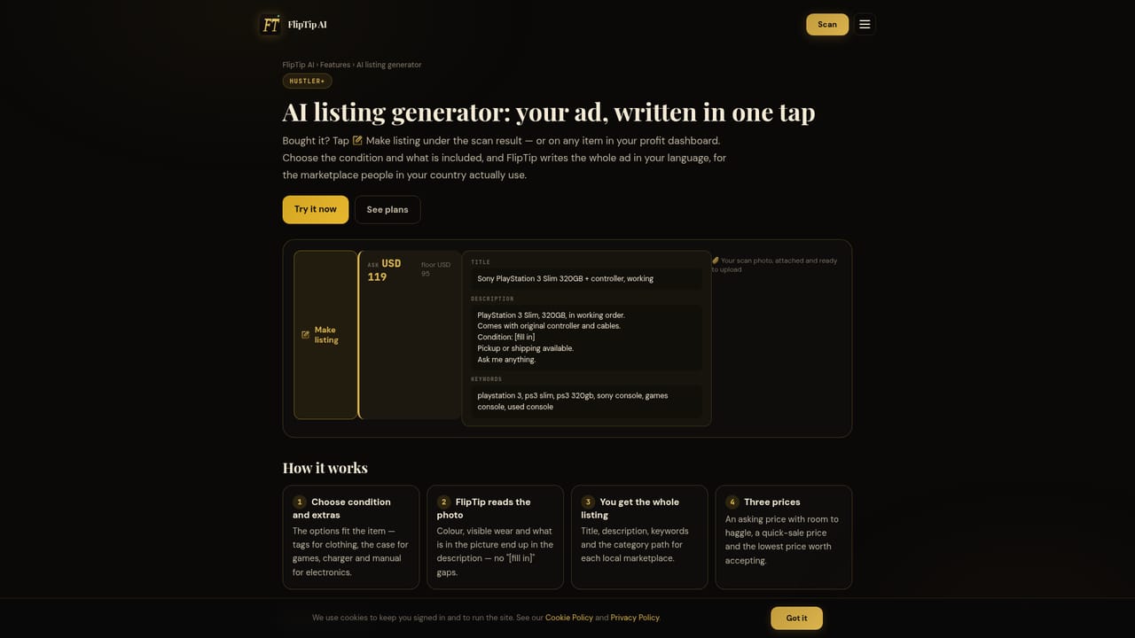 FlipTip AI — Generate and publish the listing