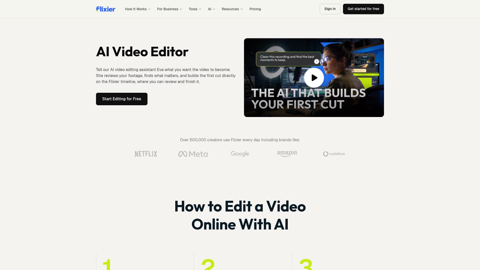 Flixier AI Video Editor — Open a project with Eva