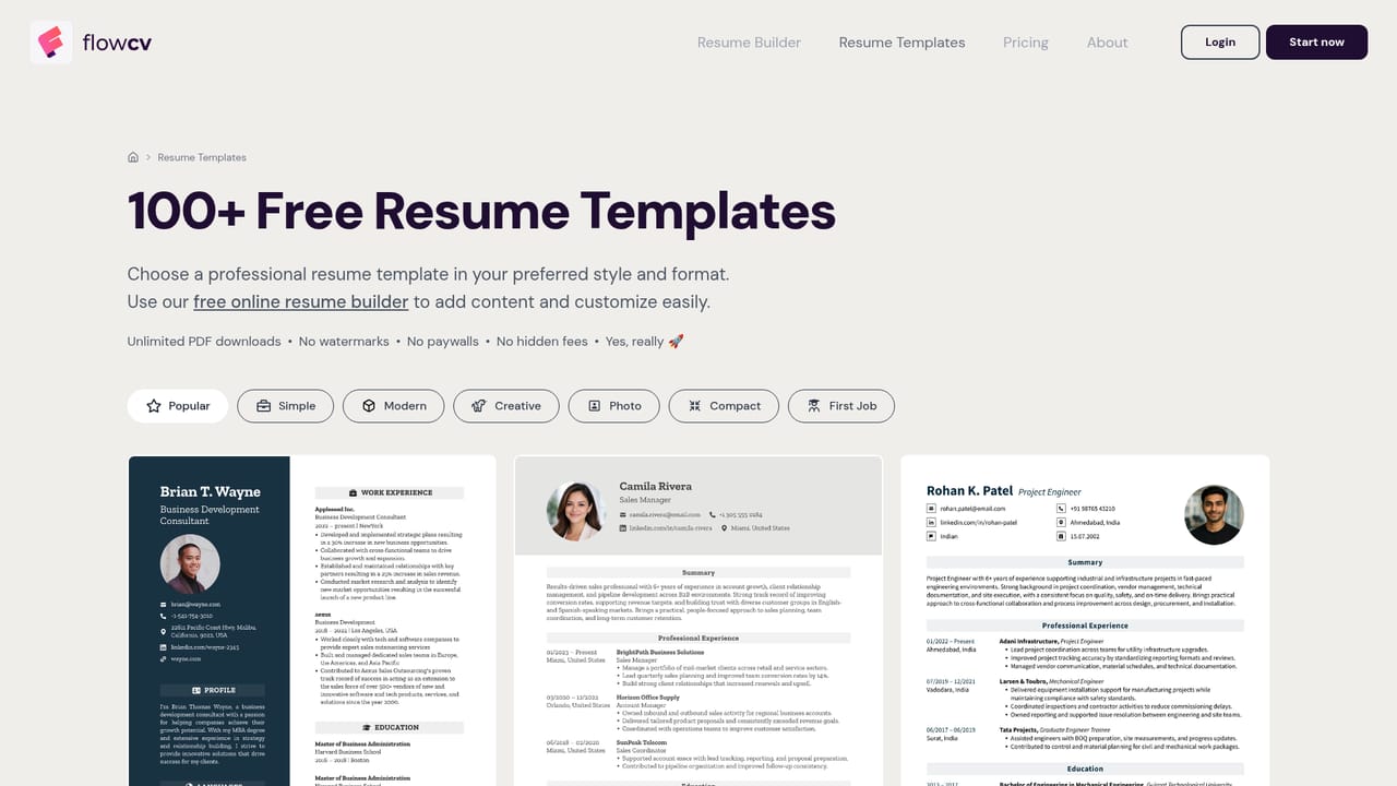 FlowCV — Pick a template or start blank