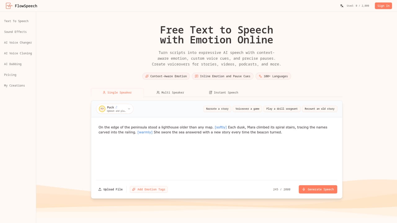 FlowSpeech — Insert emotion and pause tags
