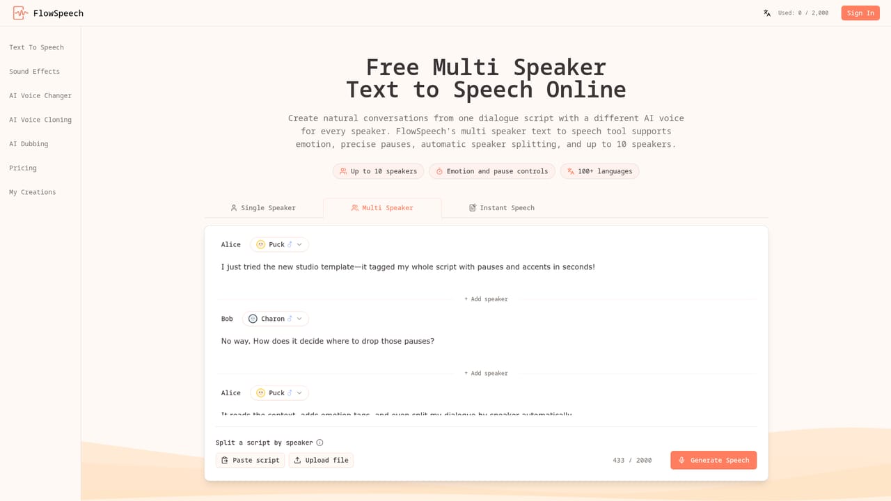 FlowSpeech — Match voices to speakers