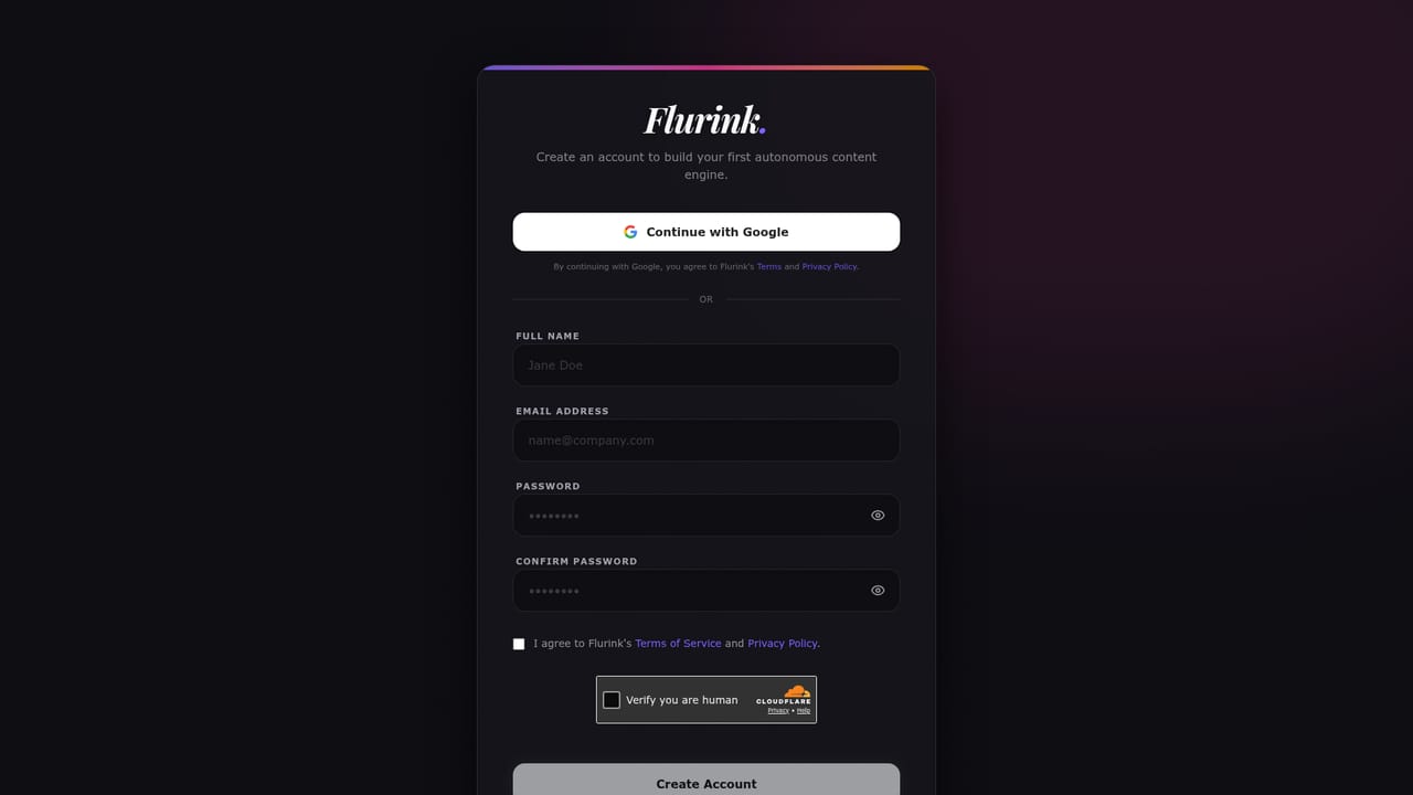 Flurink — Create your account and start the trial