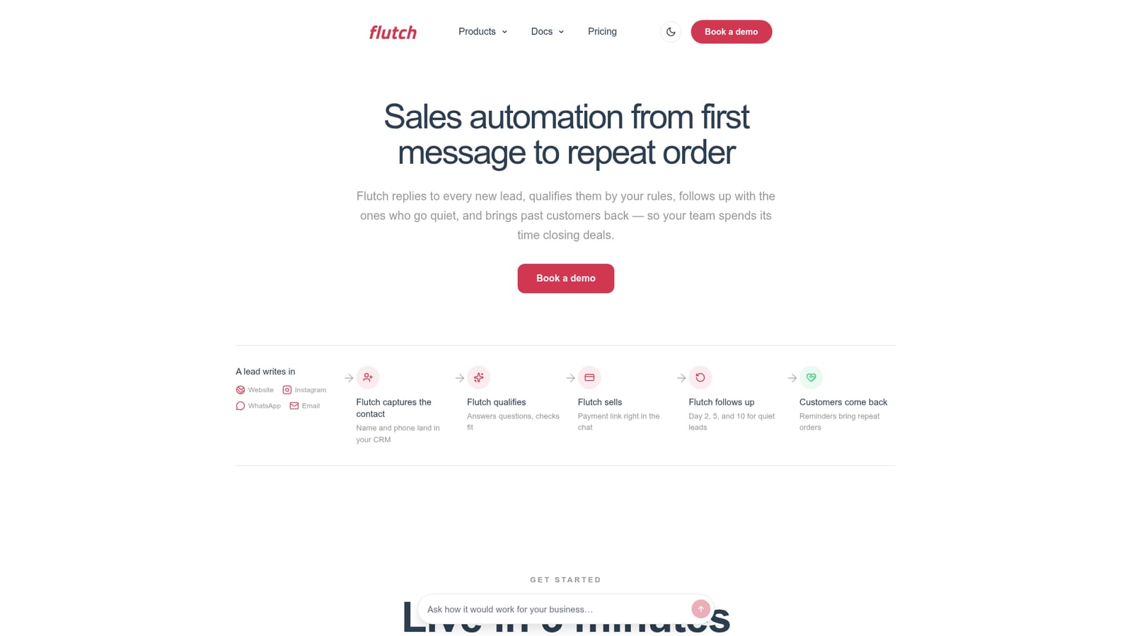 Flutch — Paste your website URL to train the first agent