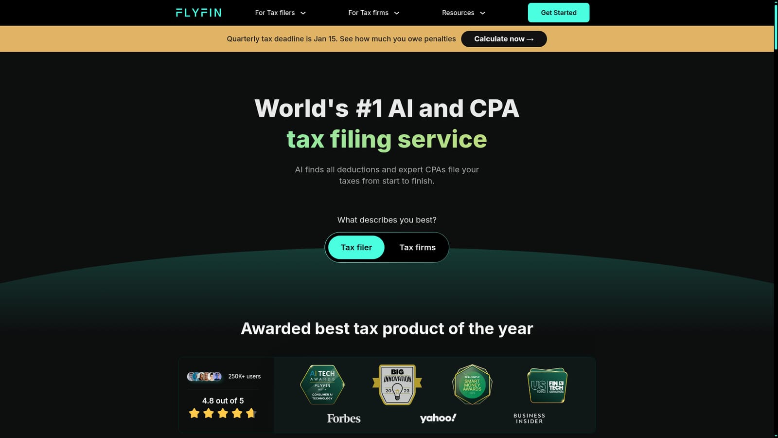 Flyfin tax — Pick your filer type