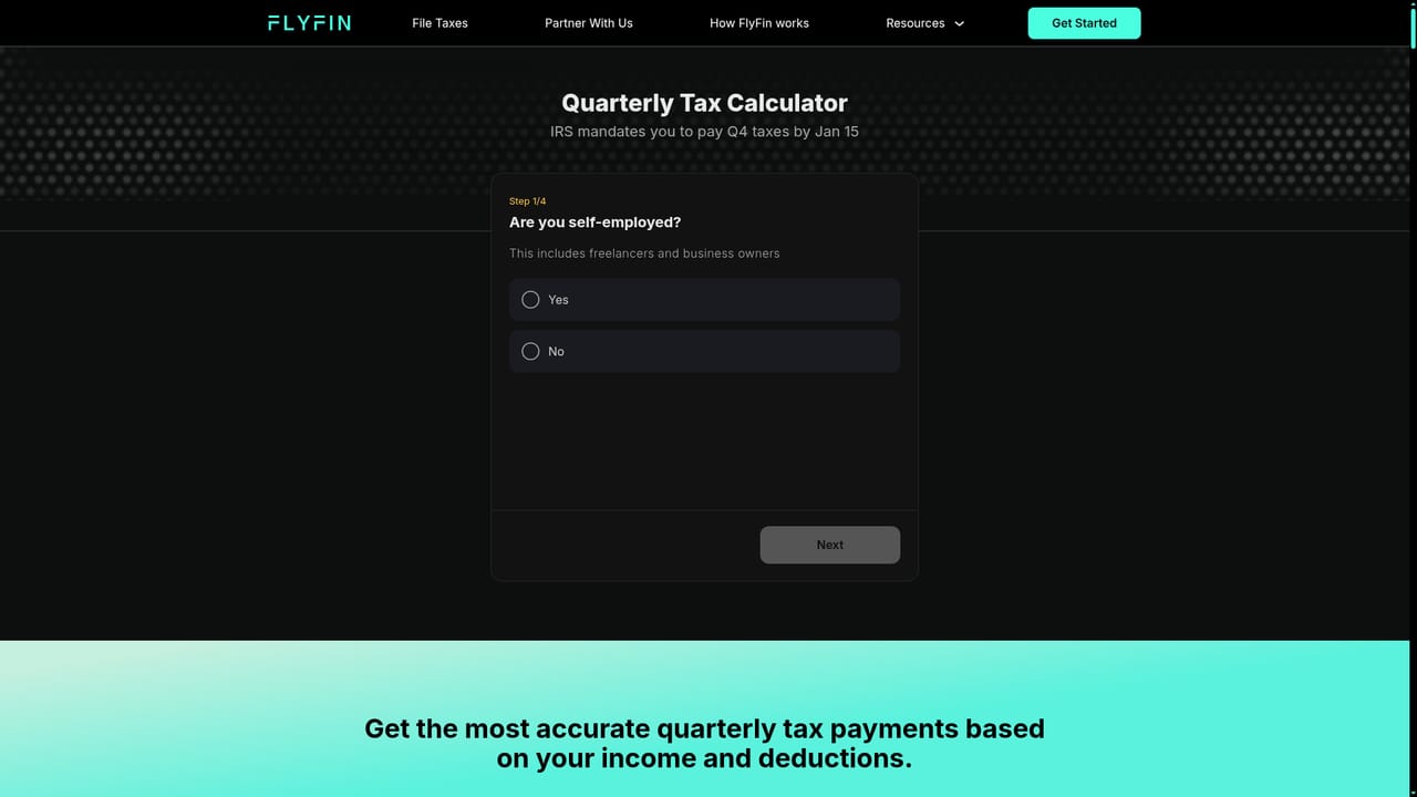 Flyfin tax — Estimate quarterly payments