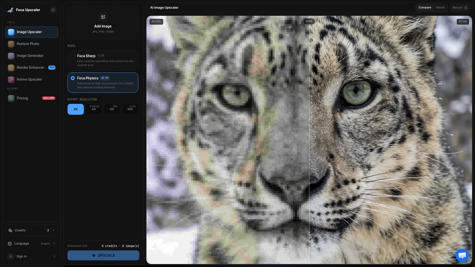 Foca Upscaler — Open the upscaler workspace
