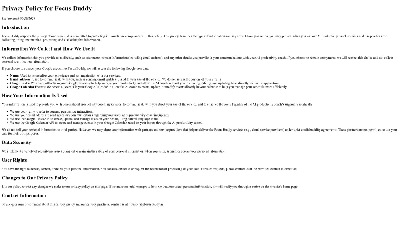 Focus Buddy — Check the privacy and terms pages