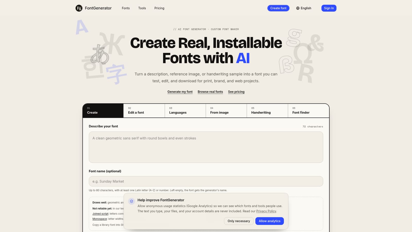 FontGenerator — Choose a starting point