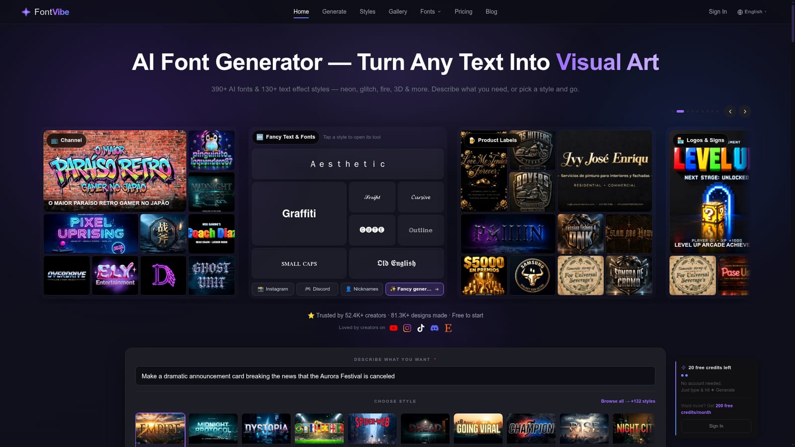 FontVibe — Open the generator