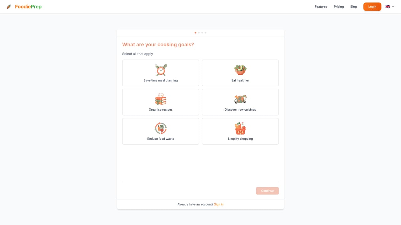 FoodiePrep — Create a free account