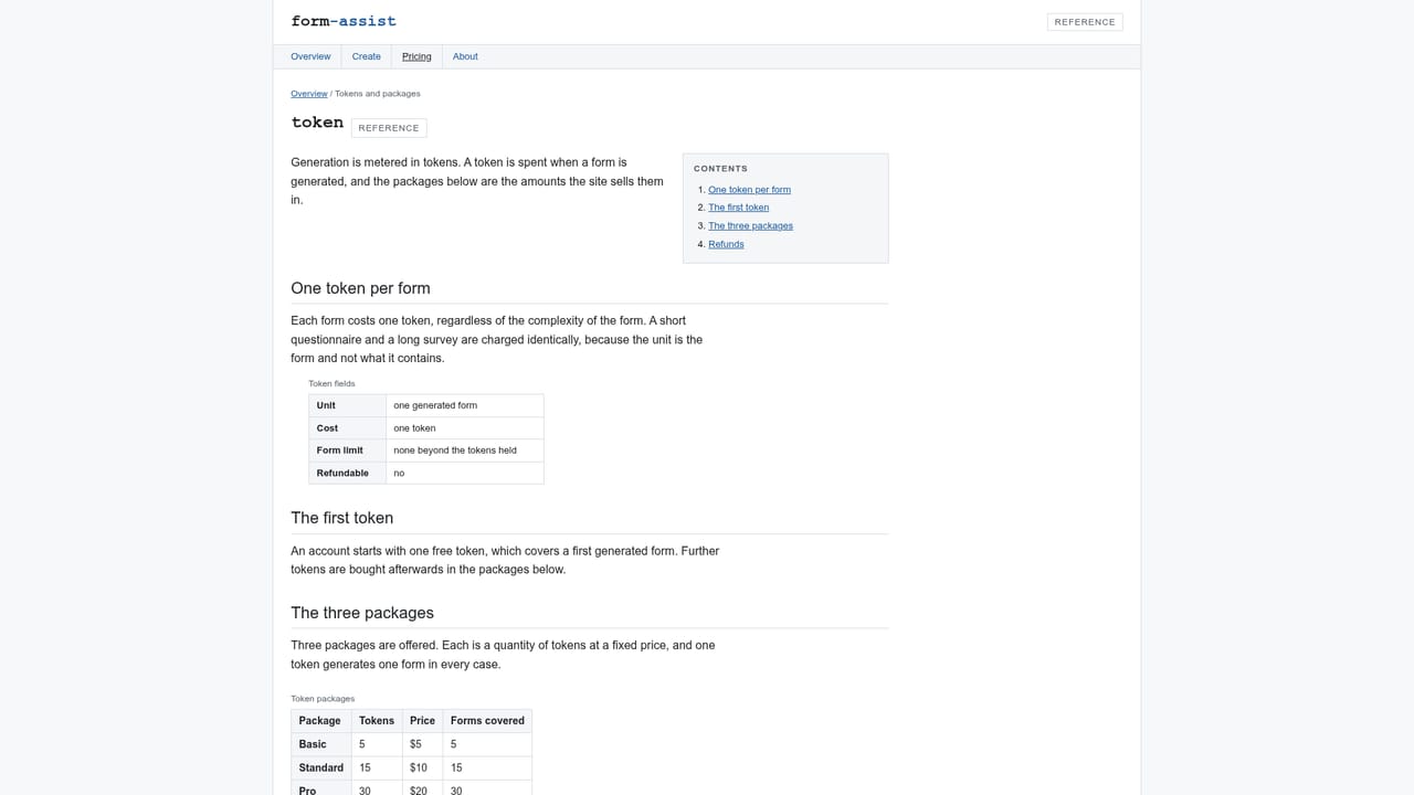 Form Assist — Spend a token to generate