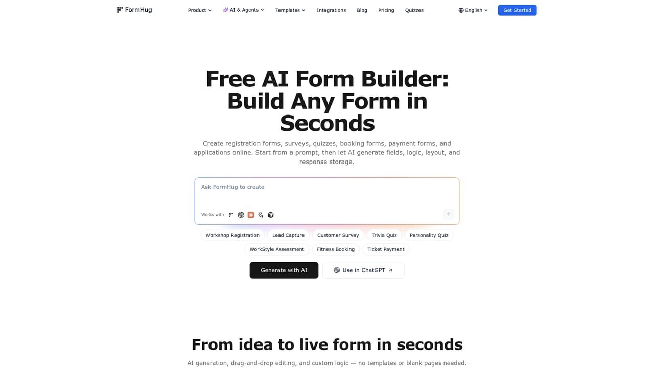 FormHug — Describe the form to the AI builder