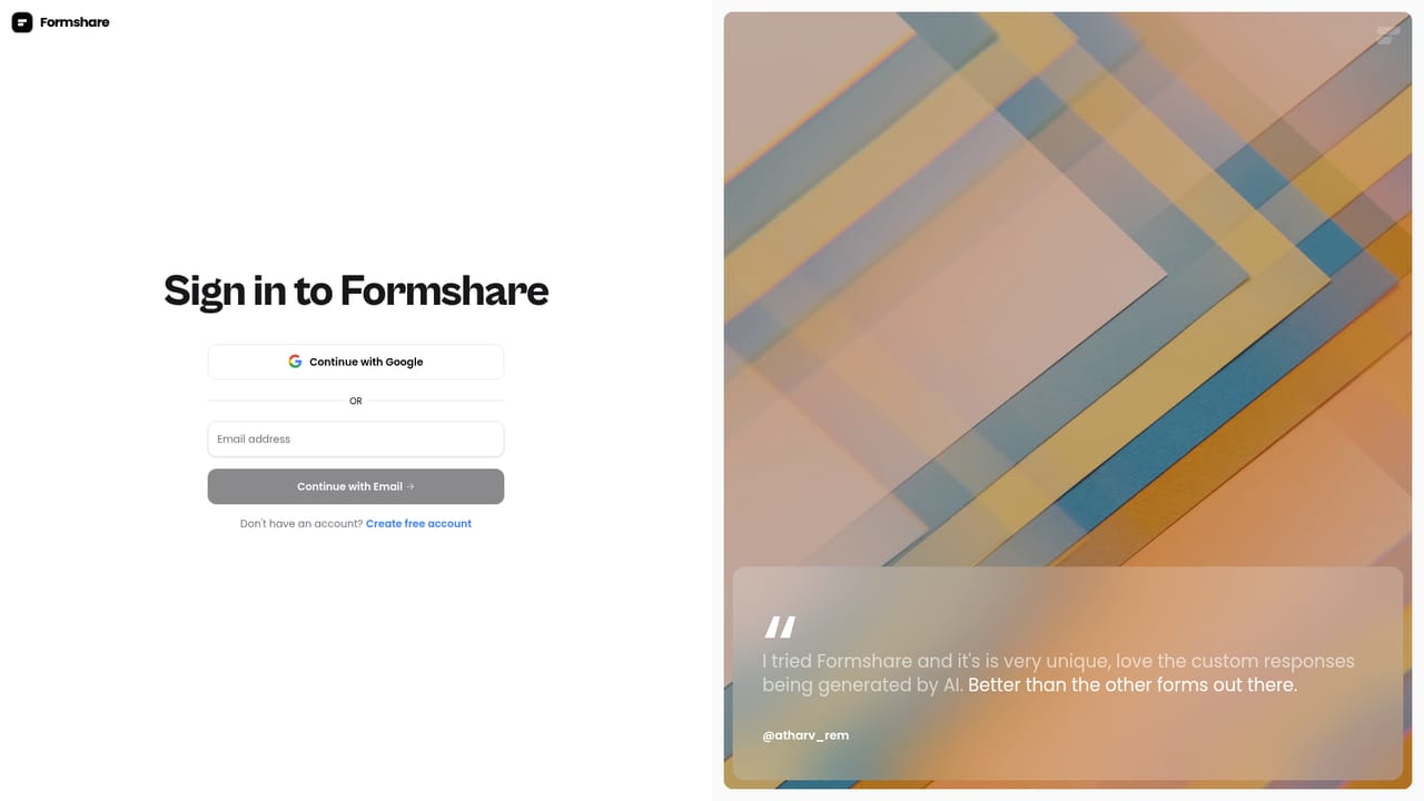 Formshare — Open the dashboard and start a form
