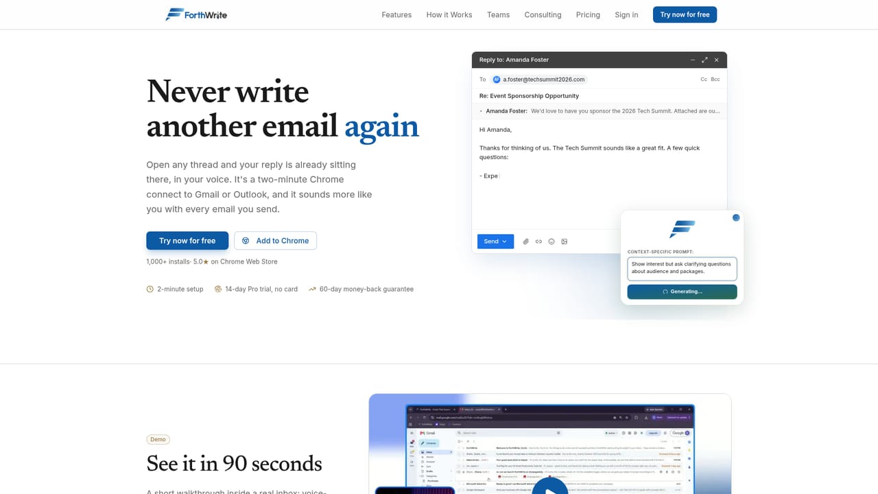 ForthWrite — Start drafting solo in your inbox