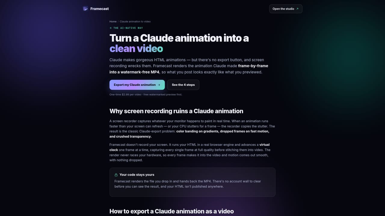 Framecast — Generate an HTML animation with Claude