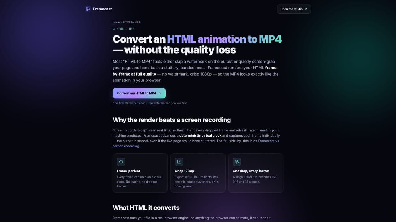 Framecast — Drop the HTML file into Framecast