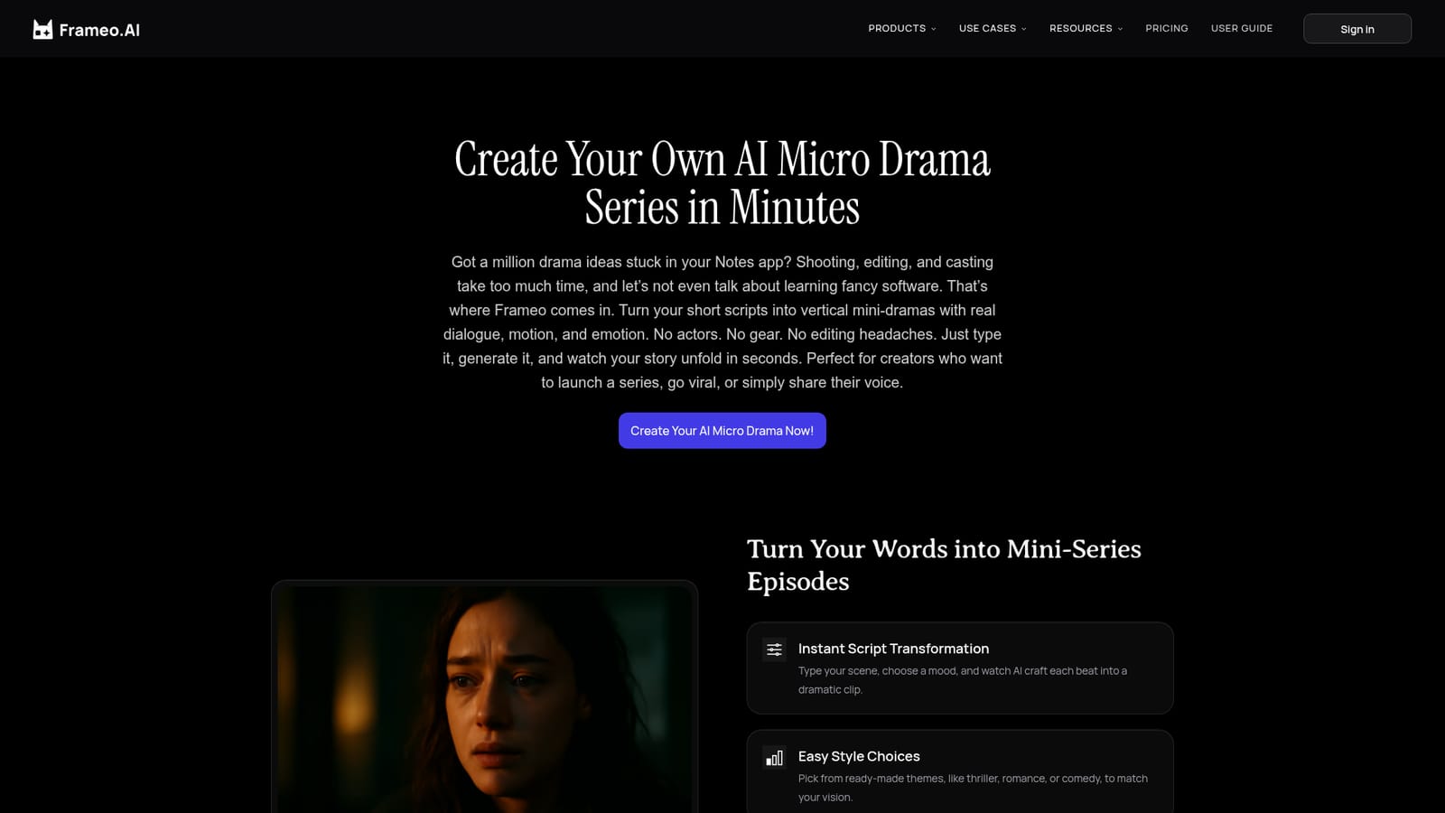 Frameo.AI Micro Drama — Open the micro drama tool