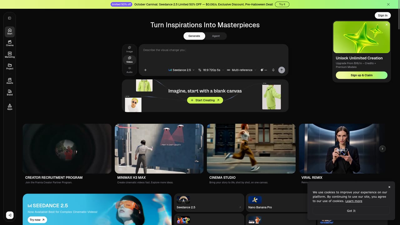 Framia — Sign in and open the workspace