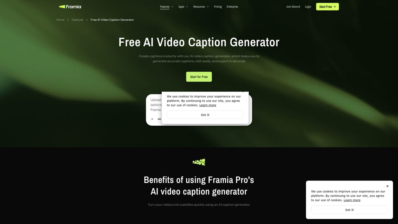 Framia — Add captions, then export or publish