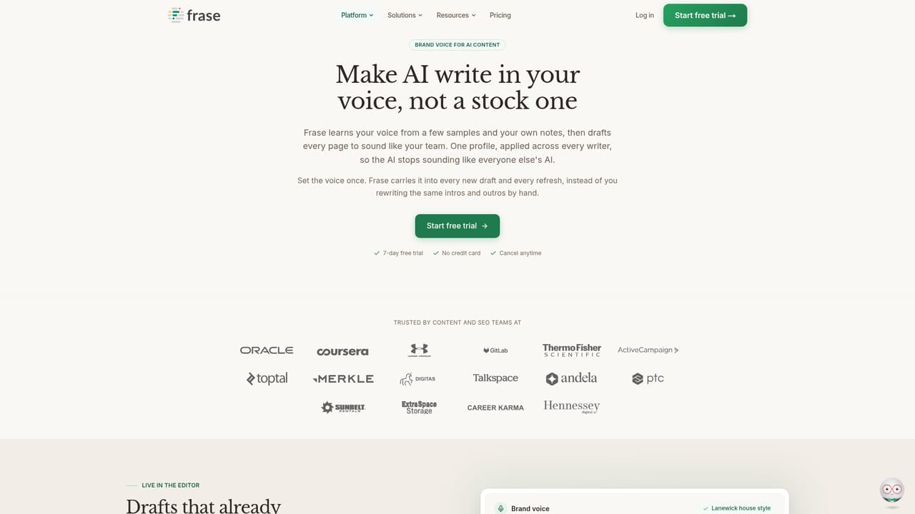 Frase.io — Train or select your brand voice