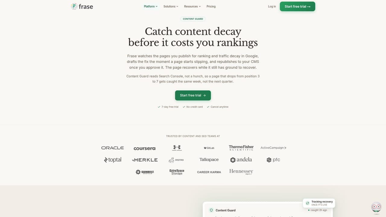 Frase.io — Publish and monitor the page