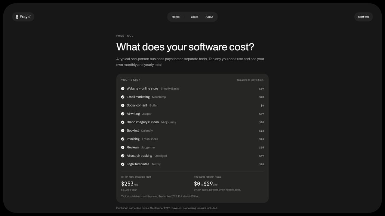 Fraya — Compare your current software costs