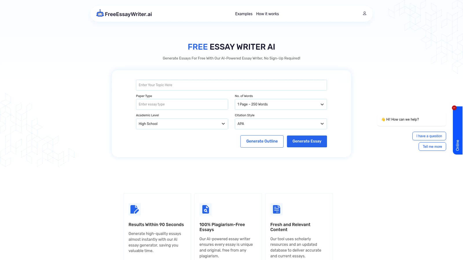 Free AI Essay Writer — Open the tool and enter your topic