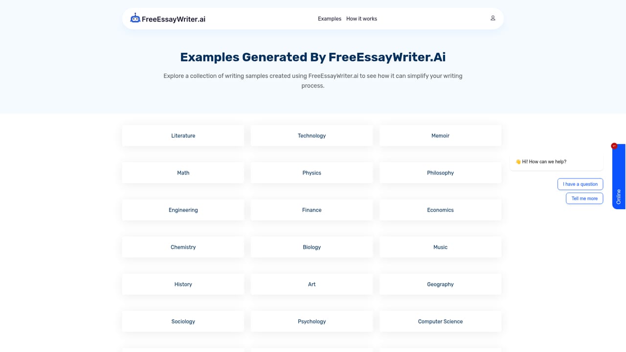 Free AI Essay Writer — Study published examples for reference