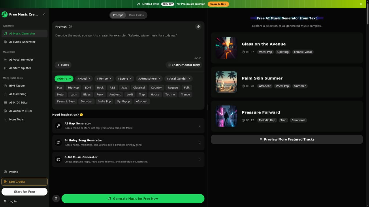 Free ai Music Creator — Describe your music idea