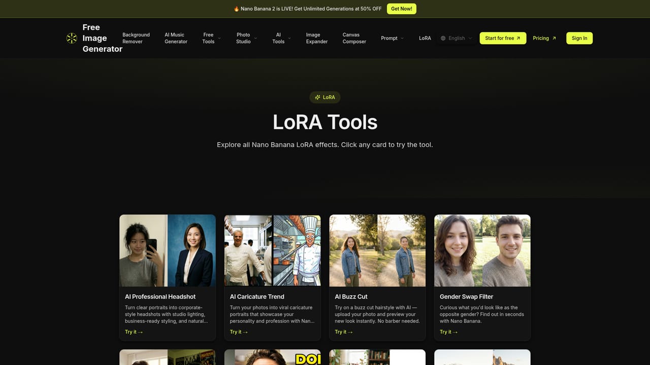 Free Image Generator.app — Try a LoRA preset for a specific output