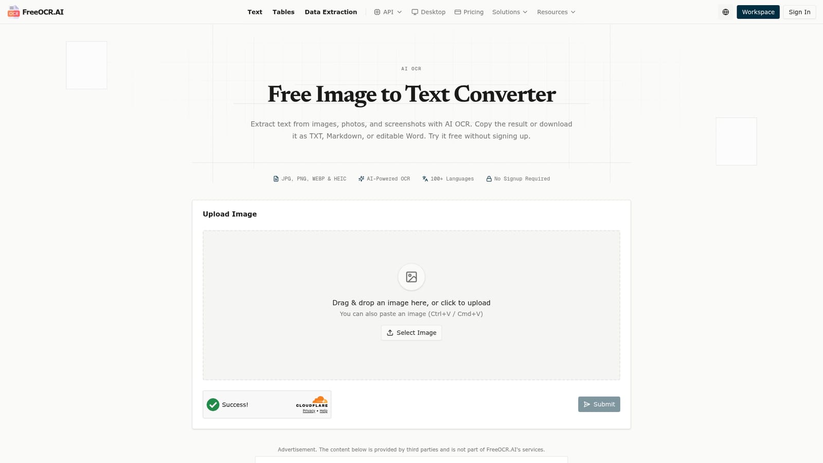FreeOCR.AI — Open the converter and upload an image