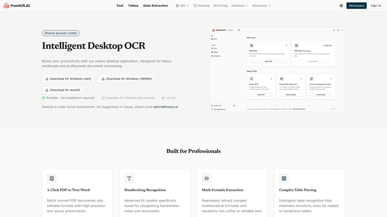FreeOCR.AI — Install the desktop app for multi page PDFs