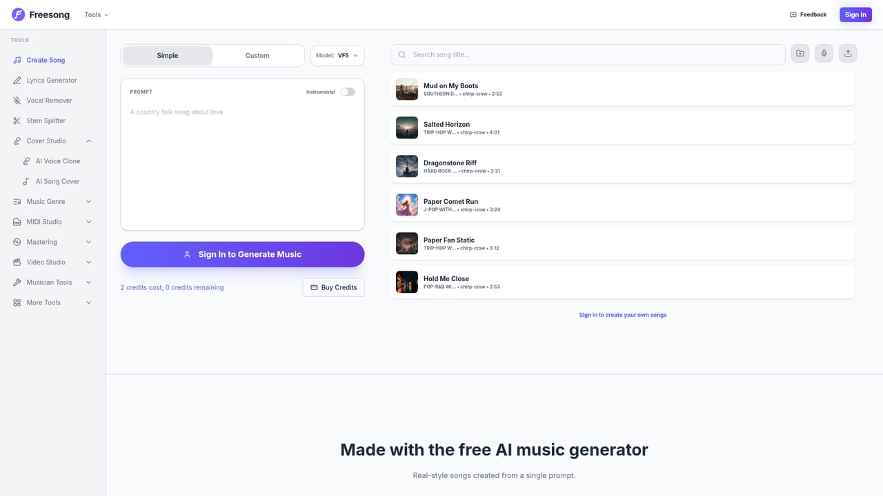 Freesong — Open the generator