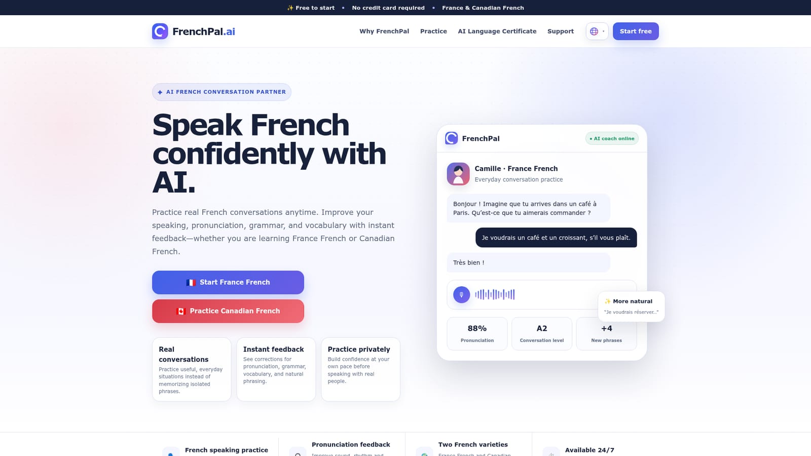 FrenchPal.ai — Choose France French or Canadian French