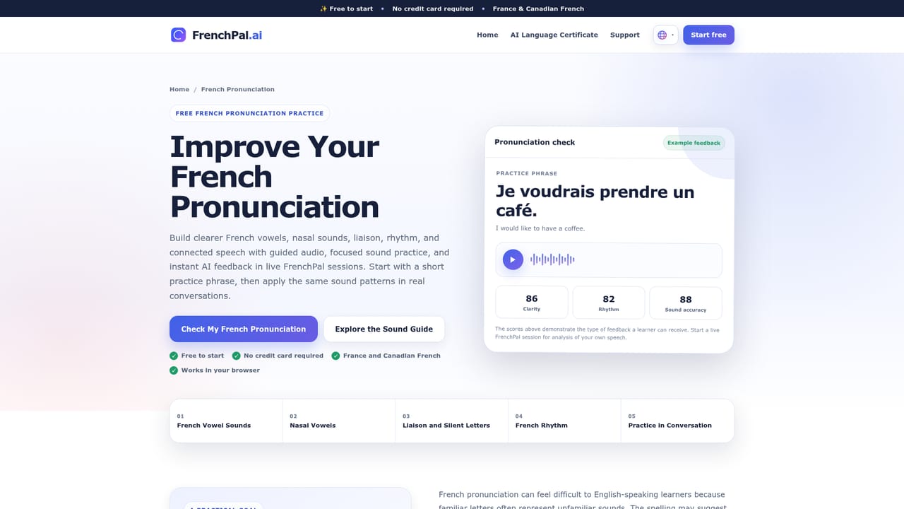 FrenchPal.ai — Work on targeted pronunciation