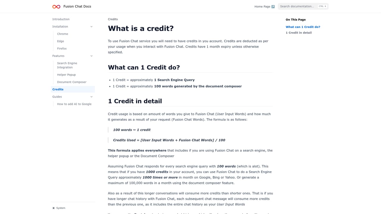 Fusion Chat — Check what a credit buys
