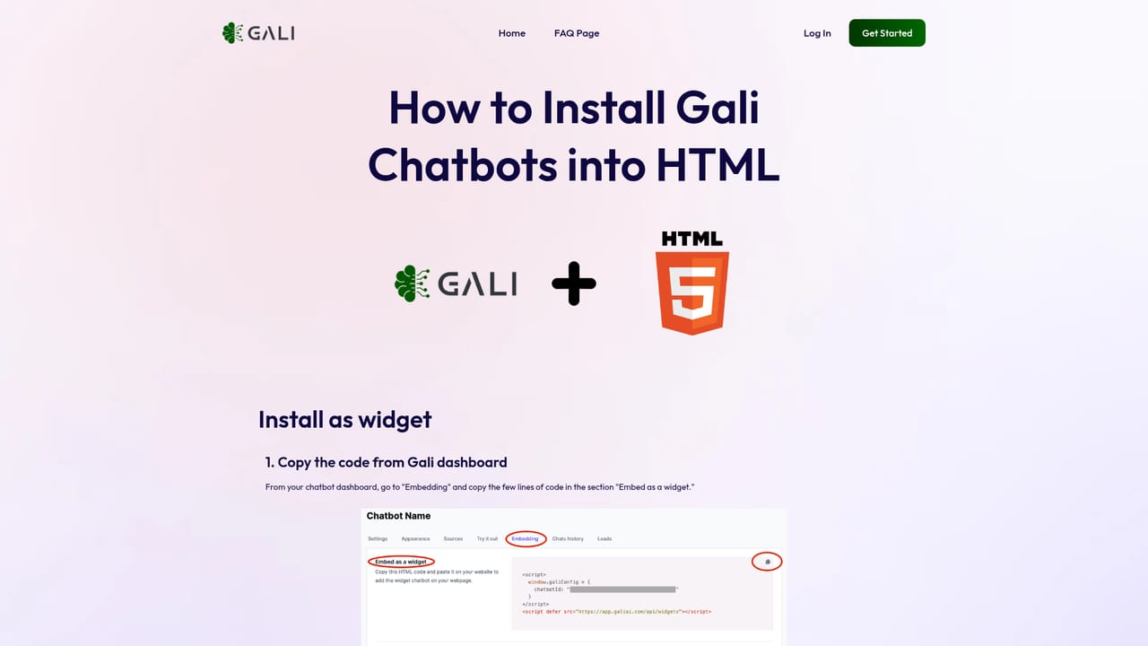Gali — Embed the chatbot on your site