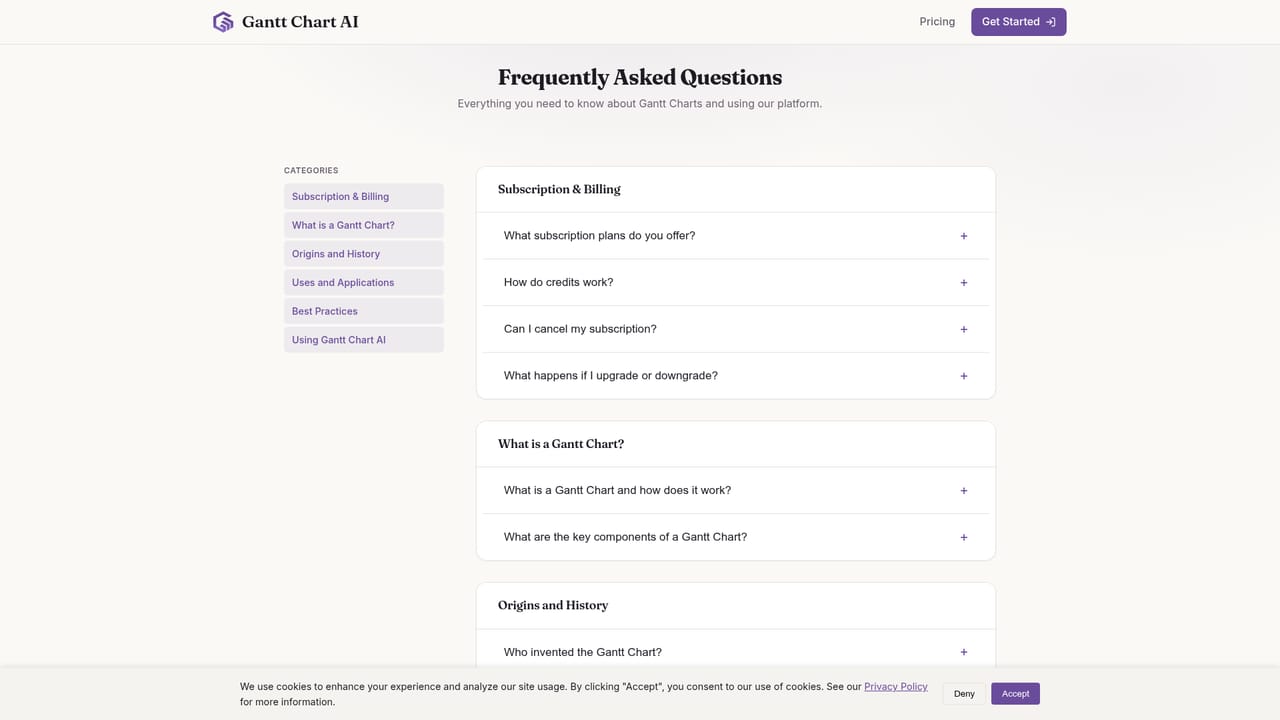Gantt Chart AI — Check the FAQ for planning questions