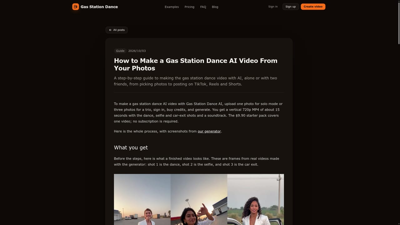 Gas Station Dance AI — Prepare and upload your photos