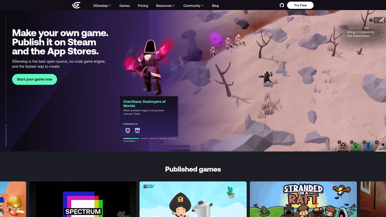GDevelop — Open the editor and start a project