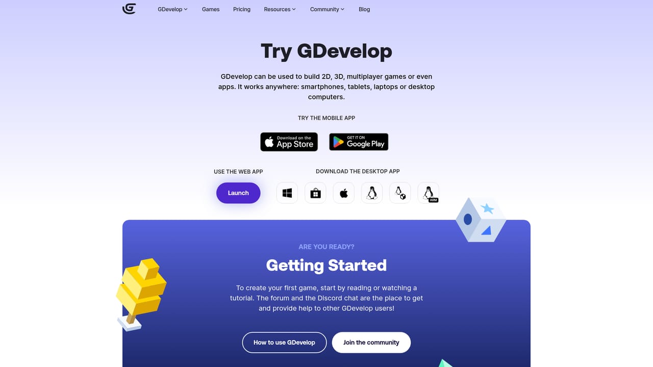 GDevelop — Install the desktop app if preferred