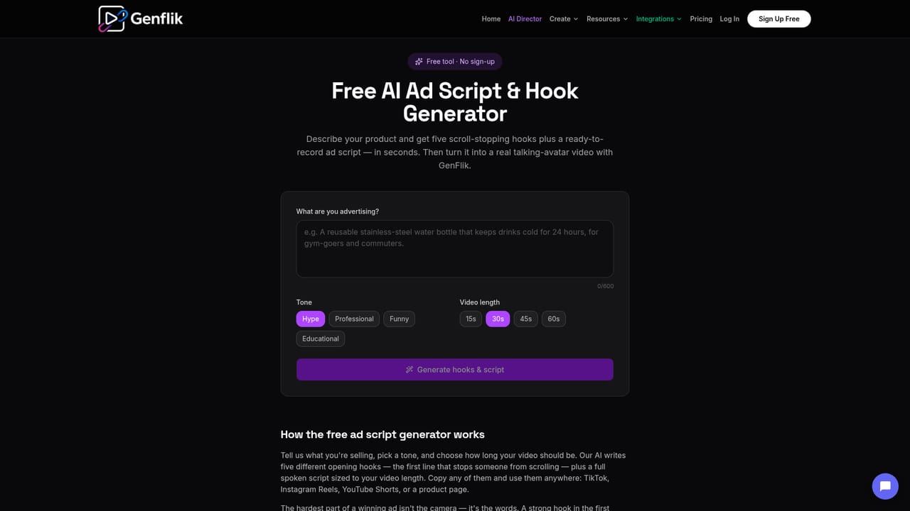 GenFlik — Try the free script tools