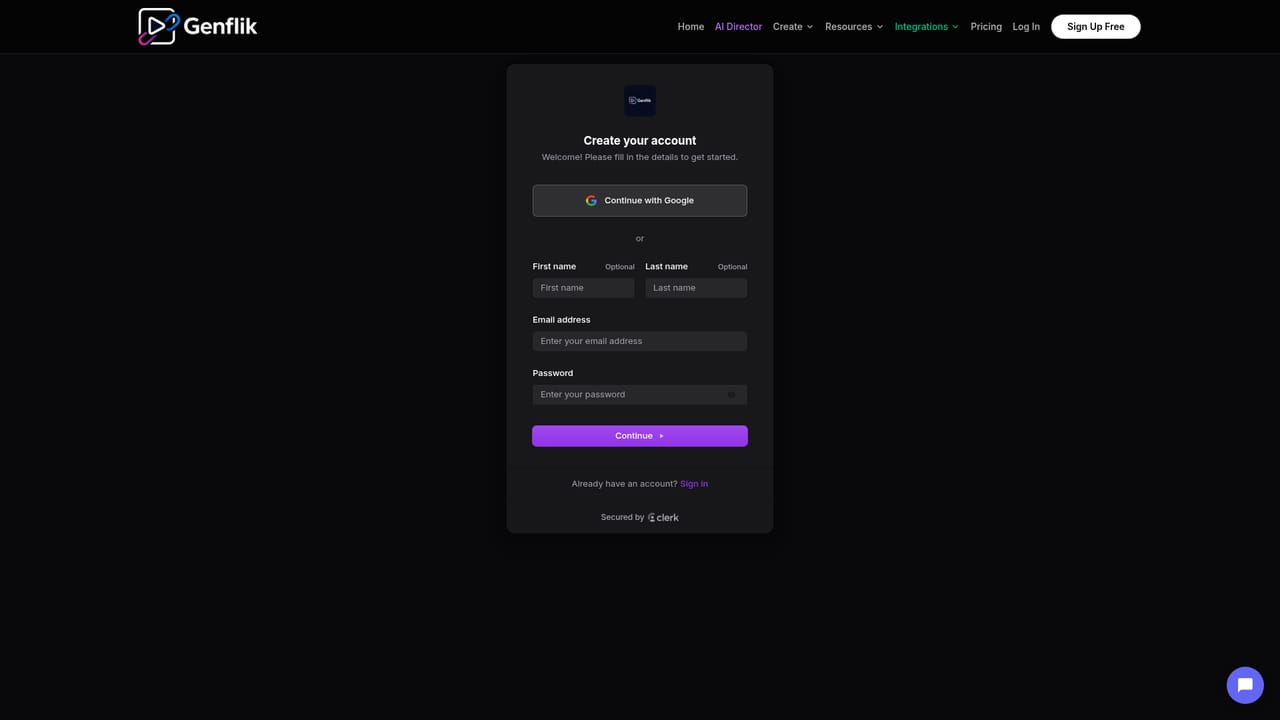 GenFlik — Create a free account