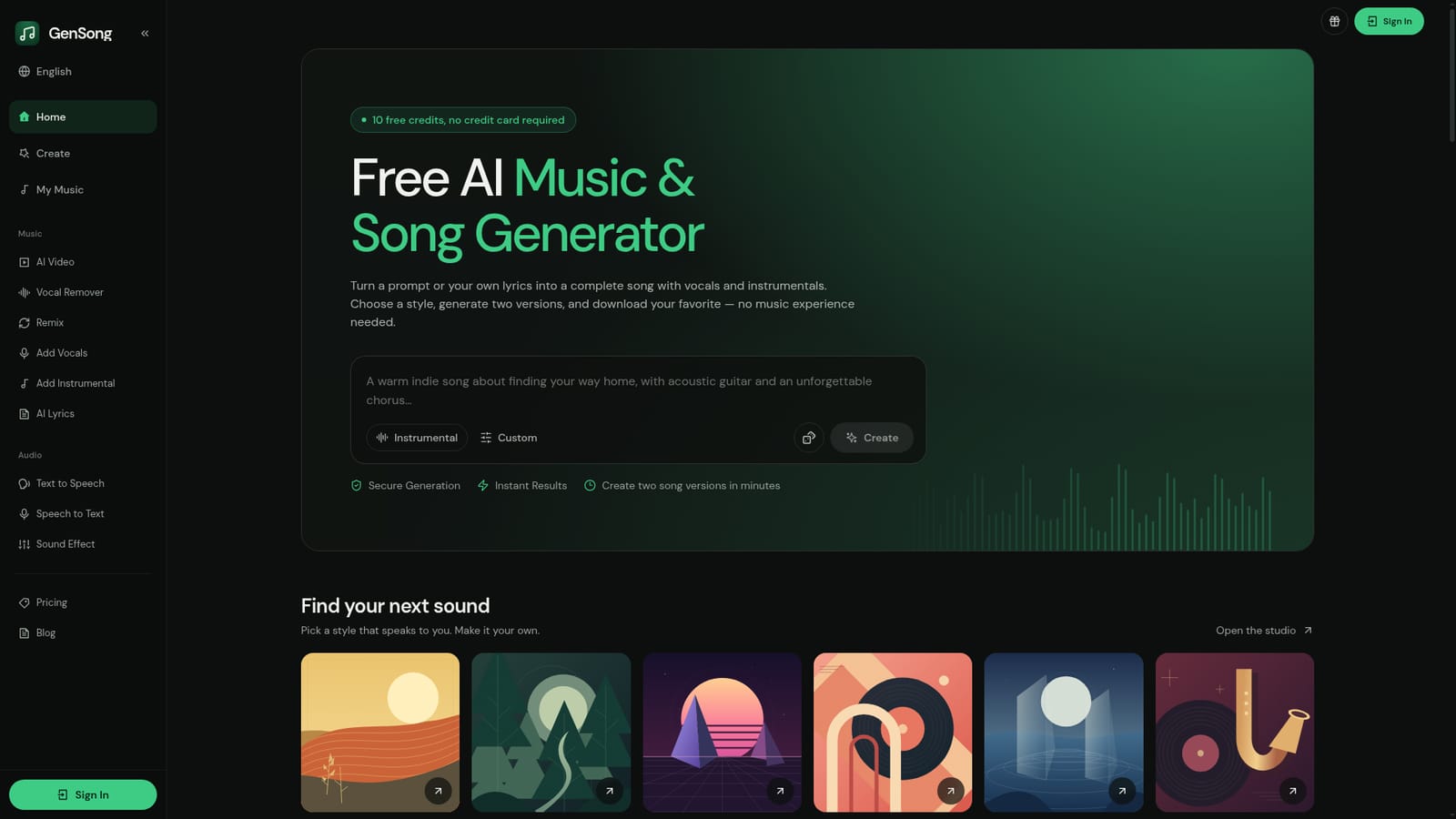 GenSong — Register and claim your free credits