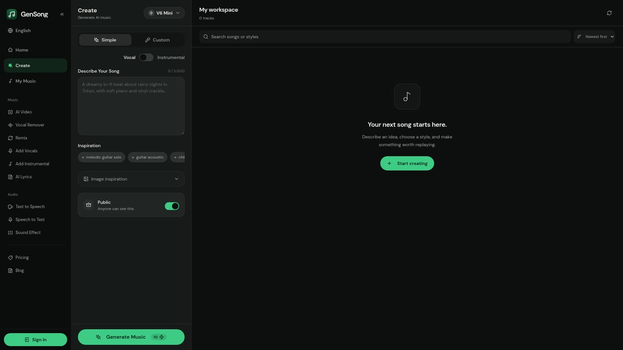 GenSong — Open the music studio